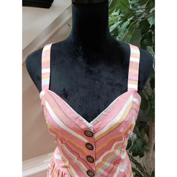 My Michelle Womens Pink Striped Linen Sweetheart Neck Sleeveless Tank Dress L - Picture 5 of 15